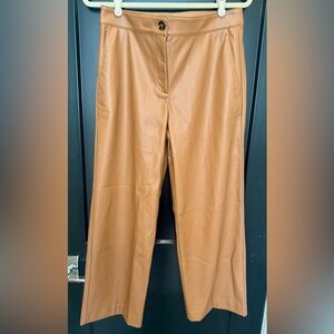 Ann Taylor Camel Faux Leather Wide leg crop Trousers